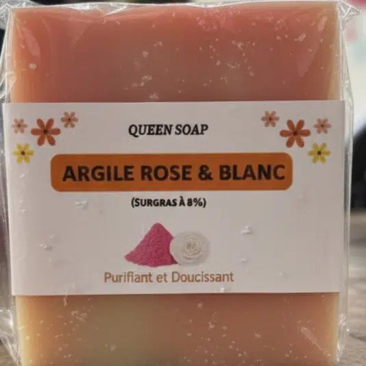 Savon artisanal argile rose et blanche, visage purifiant doux Queen Soap