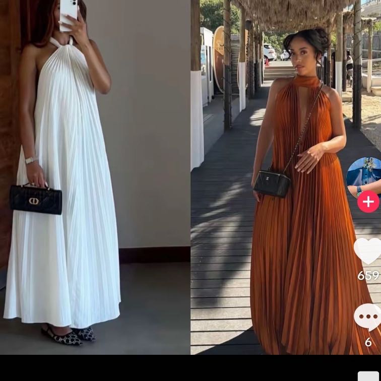 Robe été femme longue plissée orange vert beige, fluide élégante chic