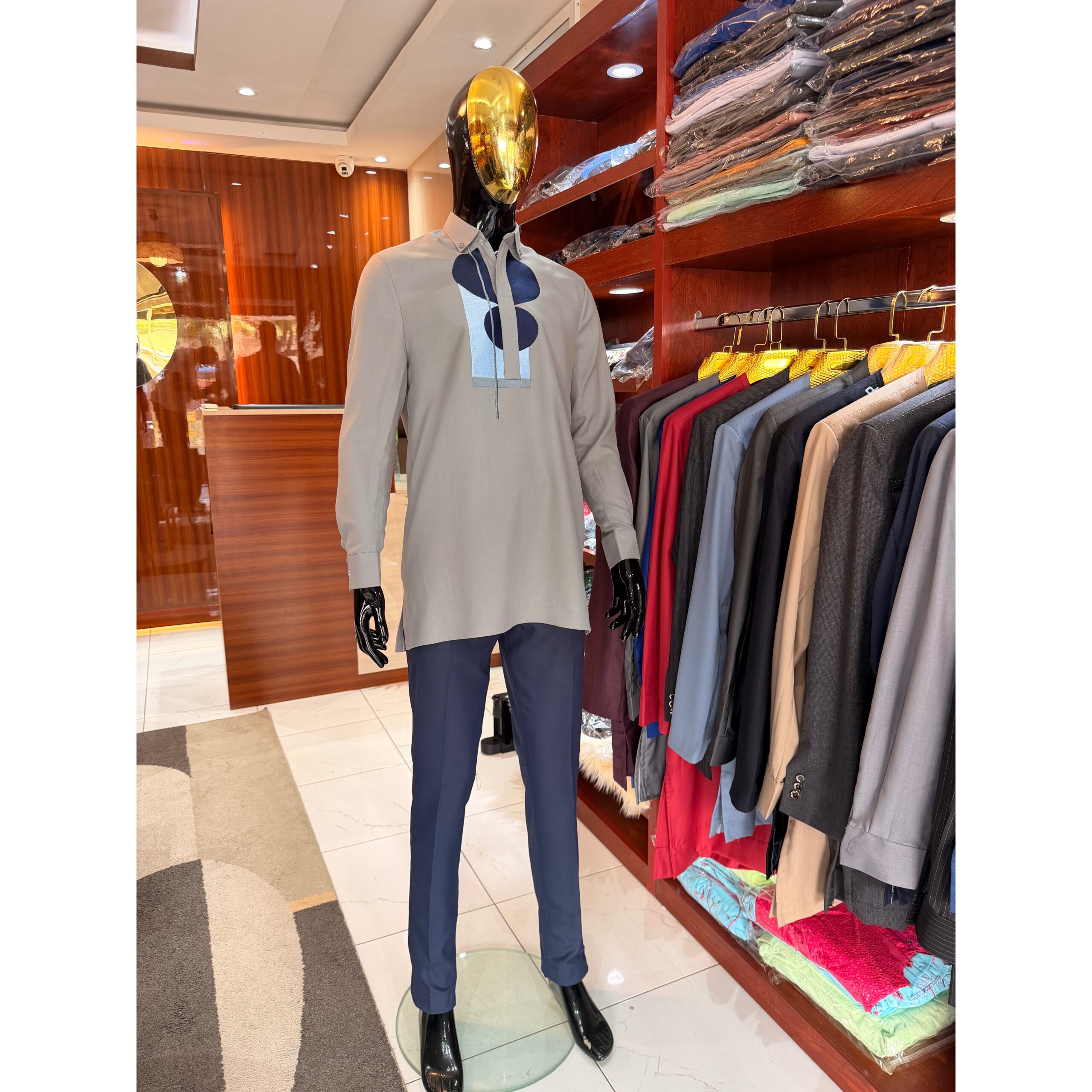 Men's Beige and Blue Ensemble