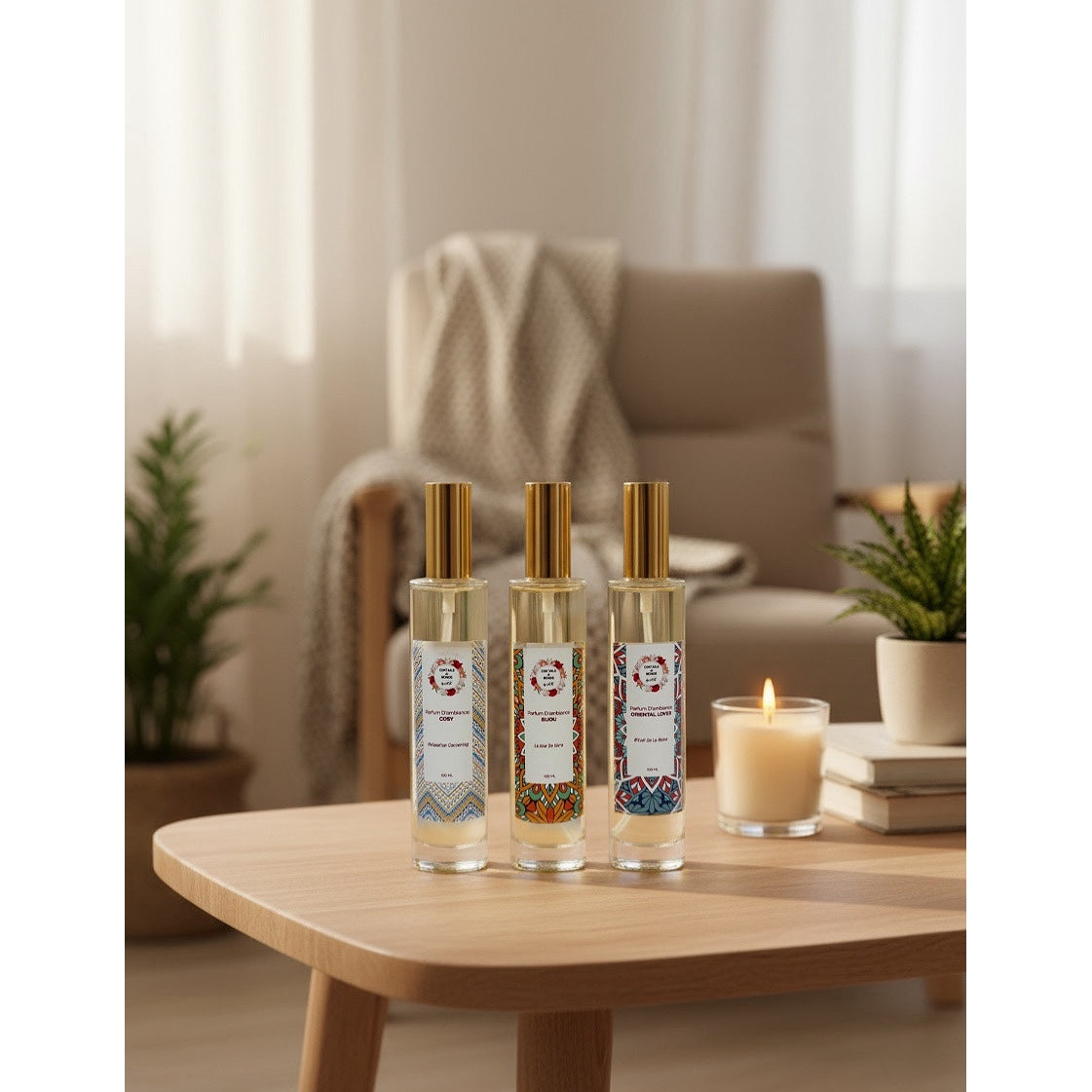 Gamme de 3 Parfums d'ambiance maison Happy Home Senteurs Cosy, Oriental lover et Bijou