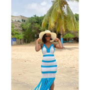 Robe crochet bleu et blanc motifs de la mer élégance irrésistible