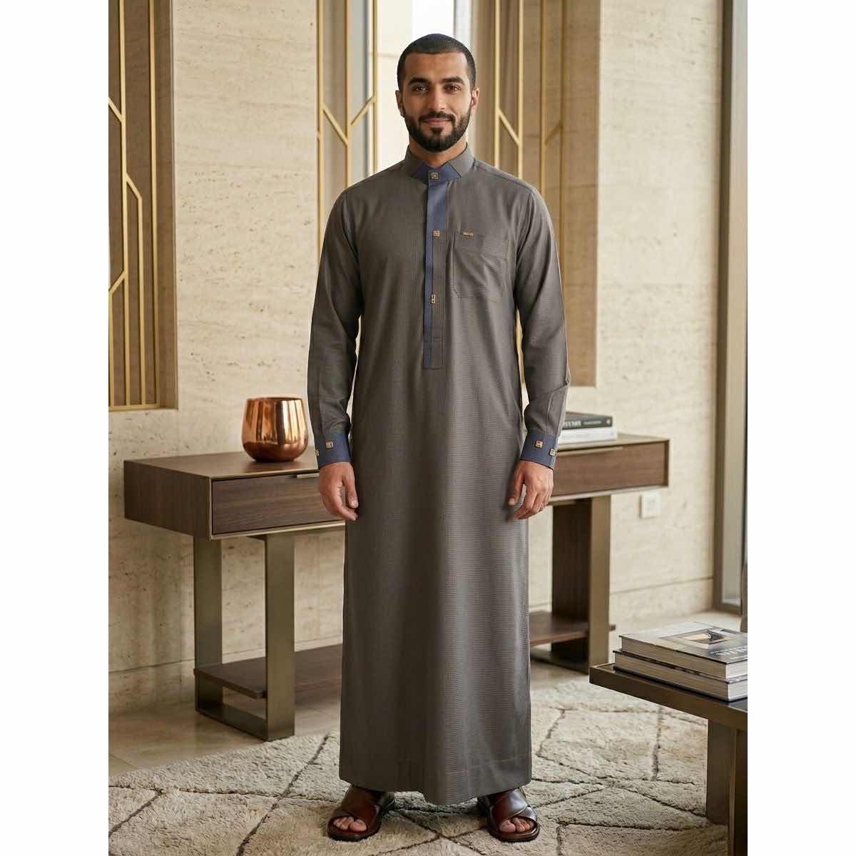 Thobe homme moderne coupe droite – Dialaba daffah élégant et confortable
