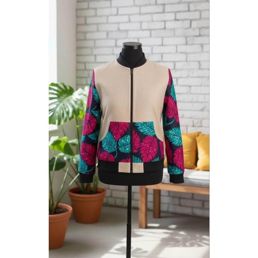 Pull wax femme original avec zip, motif floral, coton et denim