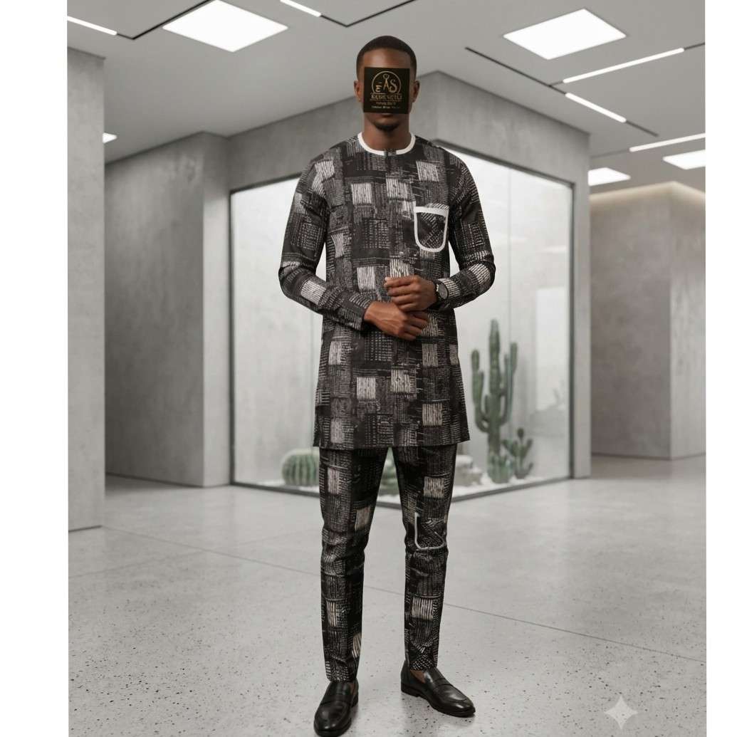 Ensemble homme africain à rayures en coton