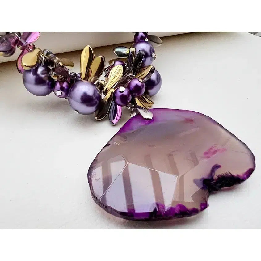 Parure Coeur Violet en Agate - Élégance Luxueuse