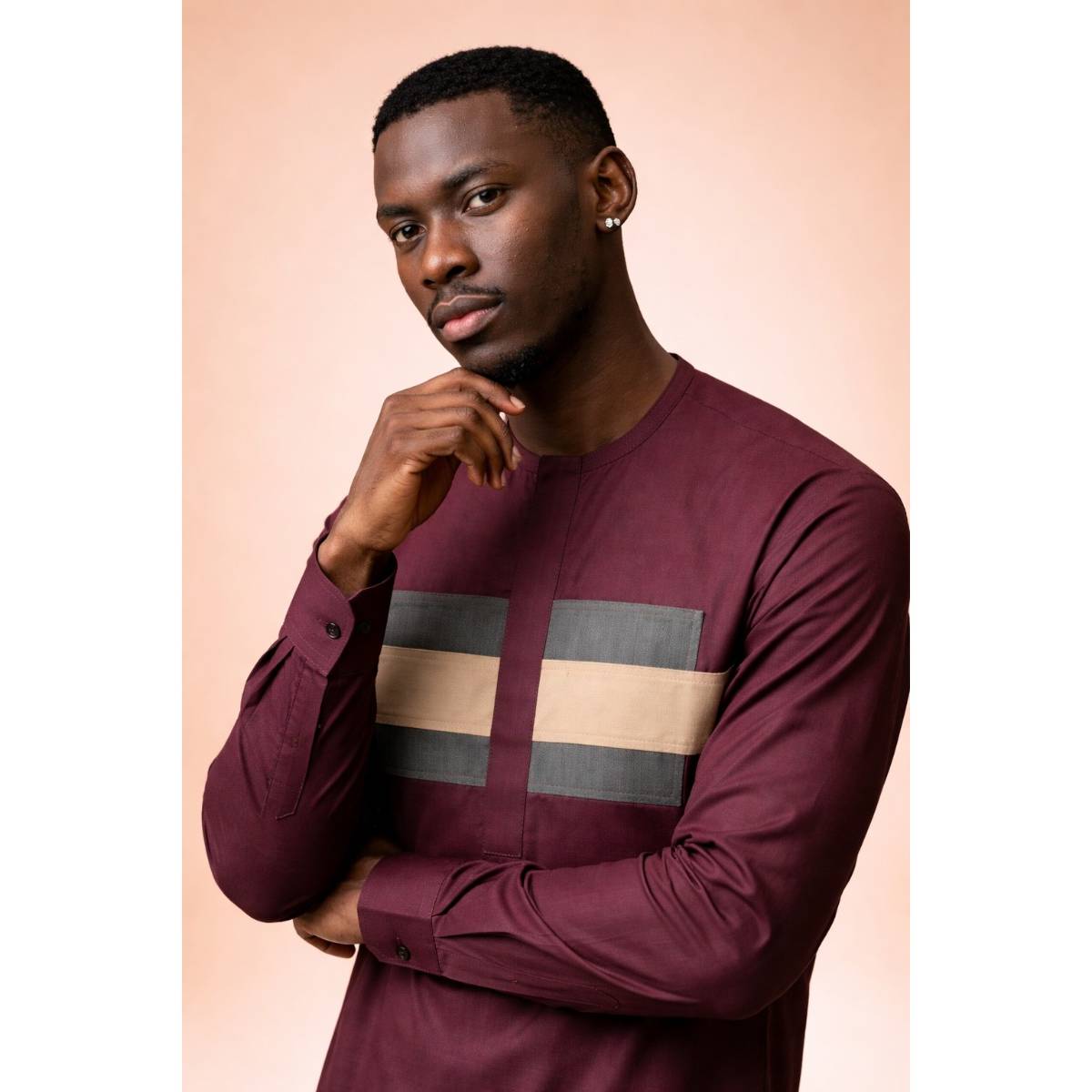 Chemise homme élégante bordeaux coupe ajustée, moderne et confortable