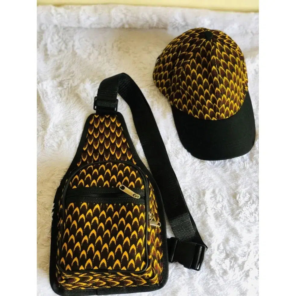 Ensemble homme Sac banane et casquette en tissu wax africain