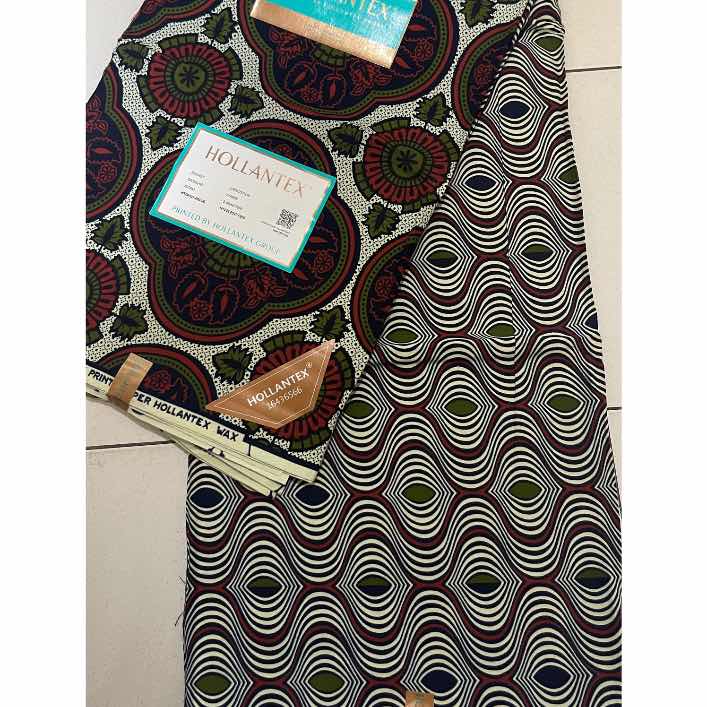 Pagne hollantex original 6 yards – tissu wax africain bleu et beige