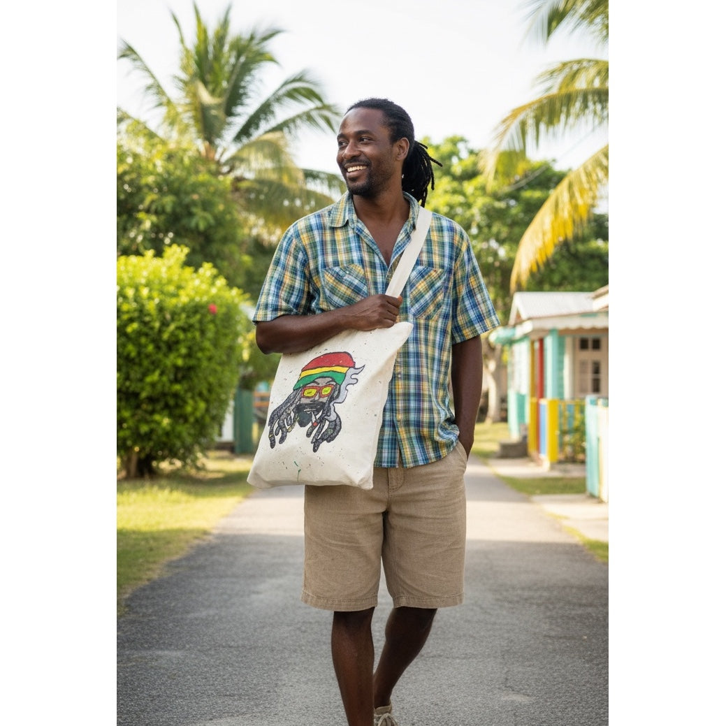 Tote bag peint à la main portrait rasta