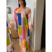 Robe longue patchwork multicolore artisanale pour femme