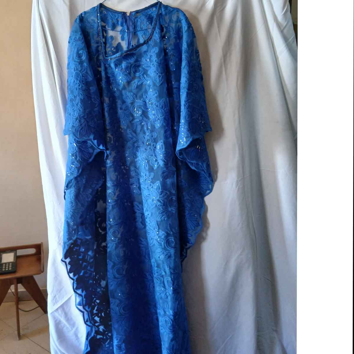 Robe boubou longue au dentelle bleu