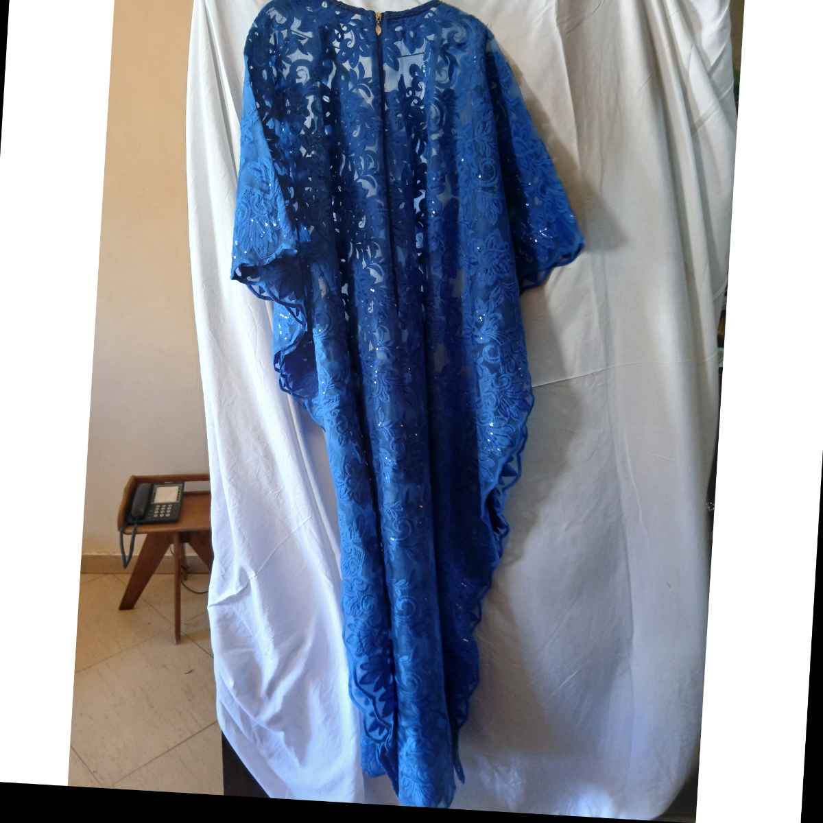 Robe boubou longue au dentelle bleu