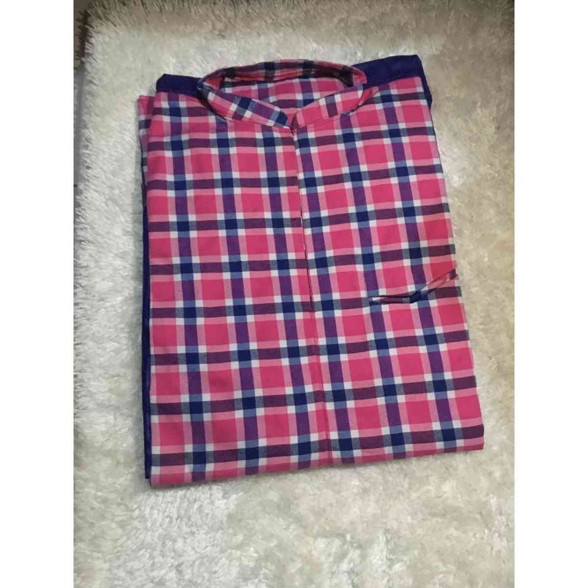 Pyjama homme coton rose à carreaux, élégant et confortable col chemise