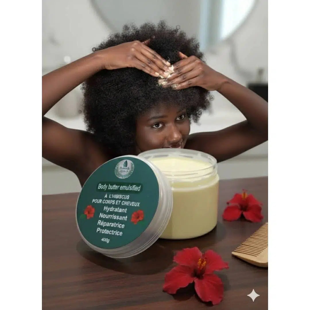 Crème capillaire naturelle hibiscus et karité – Soin nourrissant cheveux secs