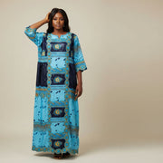 Robe geztner bleu marine brode garnitures bleu turquoise