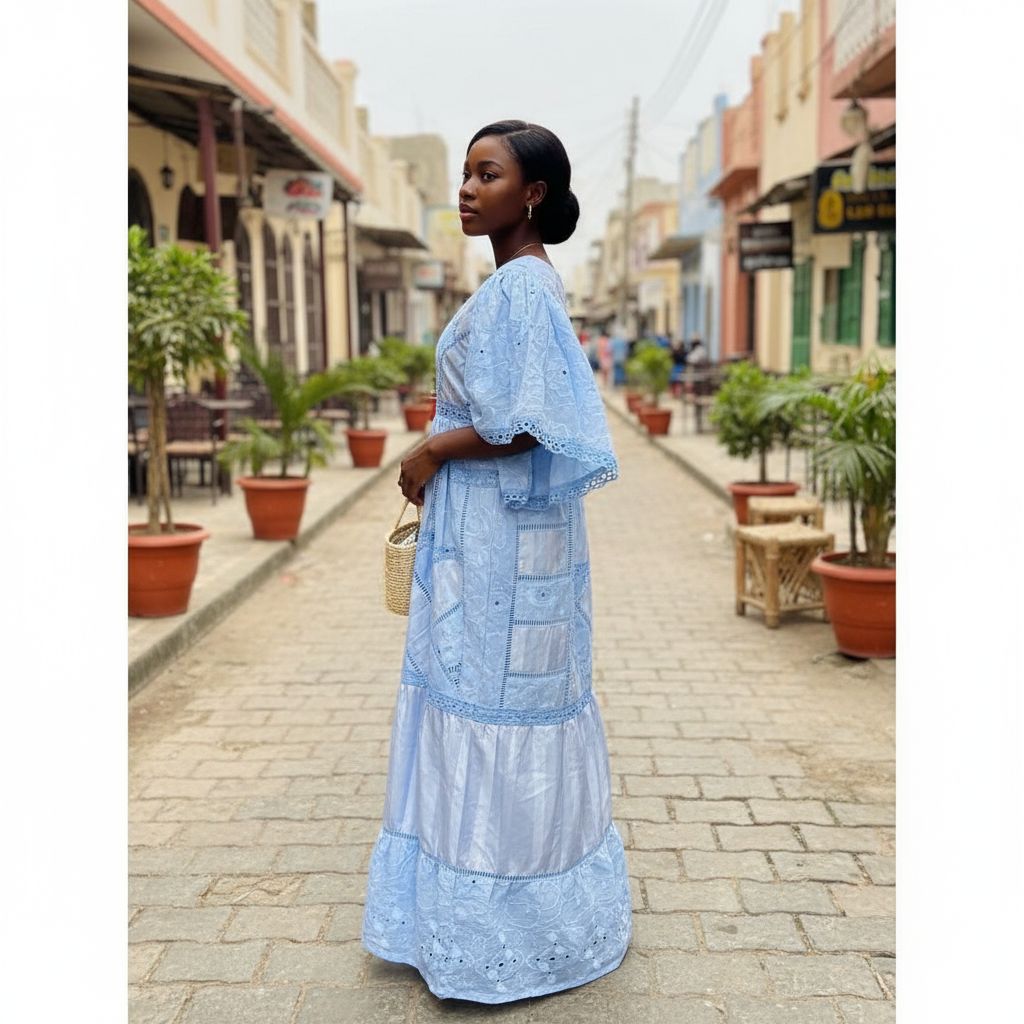 Robe bakha femme longue ample brodée, élégante cérémonie ou plage