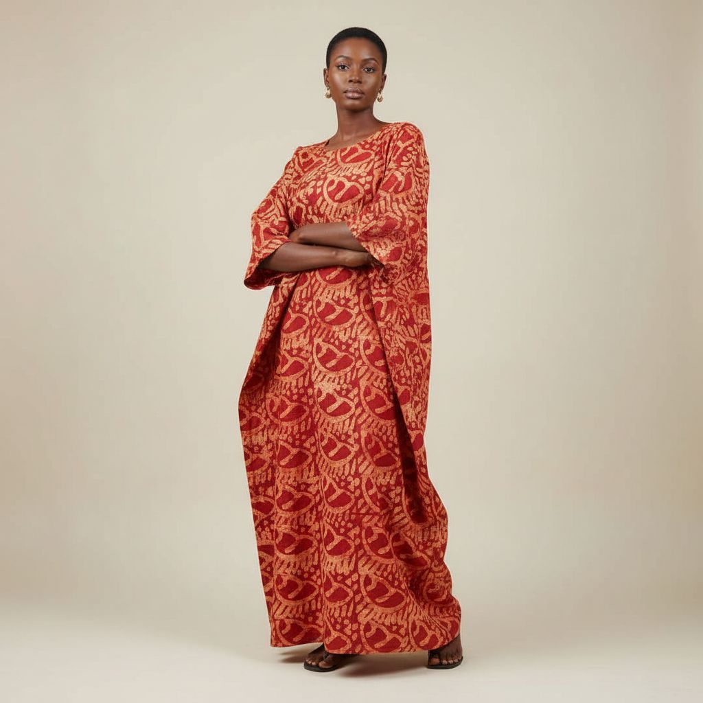 Robe batik femme orange élégante, ample et chic, style africain cérémonie