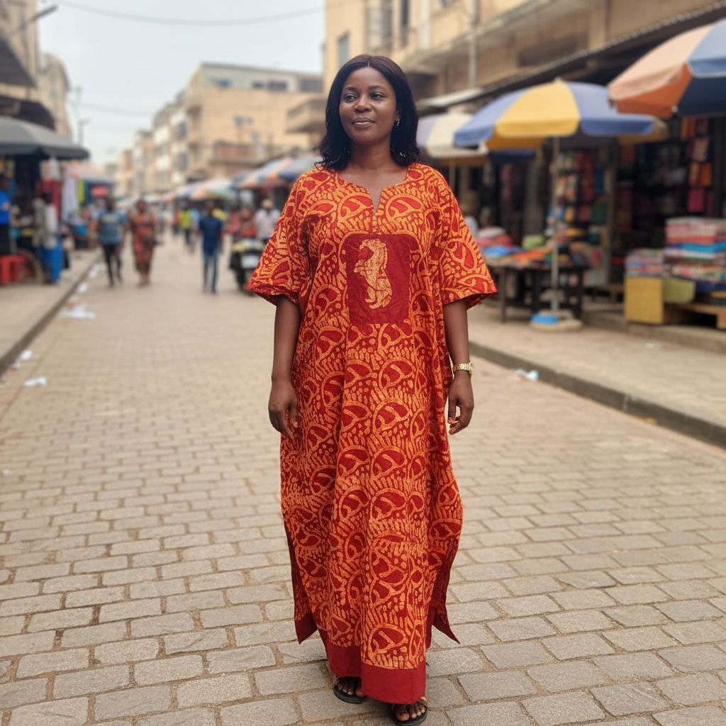 Robe batik femme orange élégante, ample et chic, style africain cérémonie