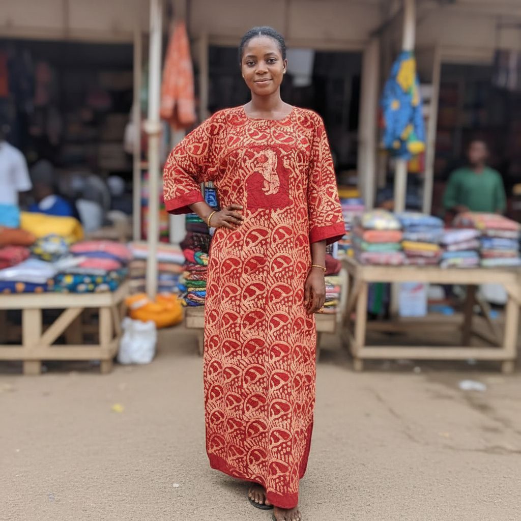 Robe batik femme orange élégante, ample et chic, style africain cérémonie