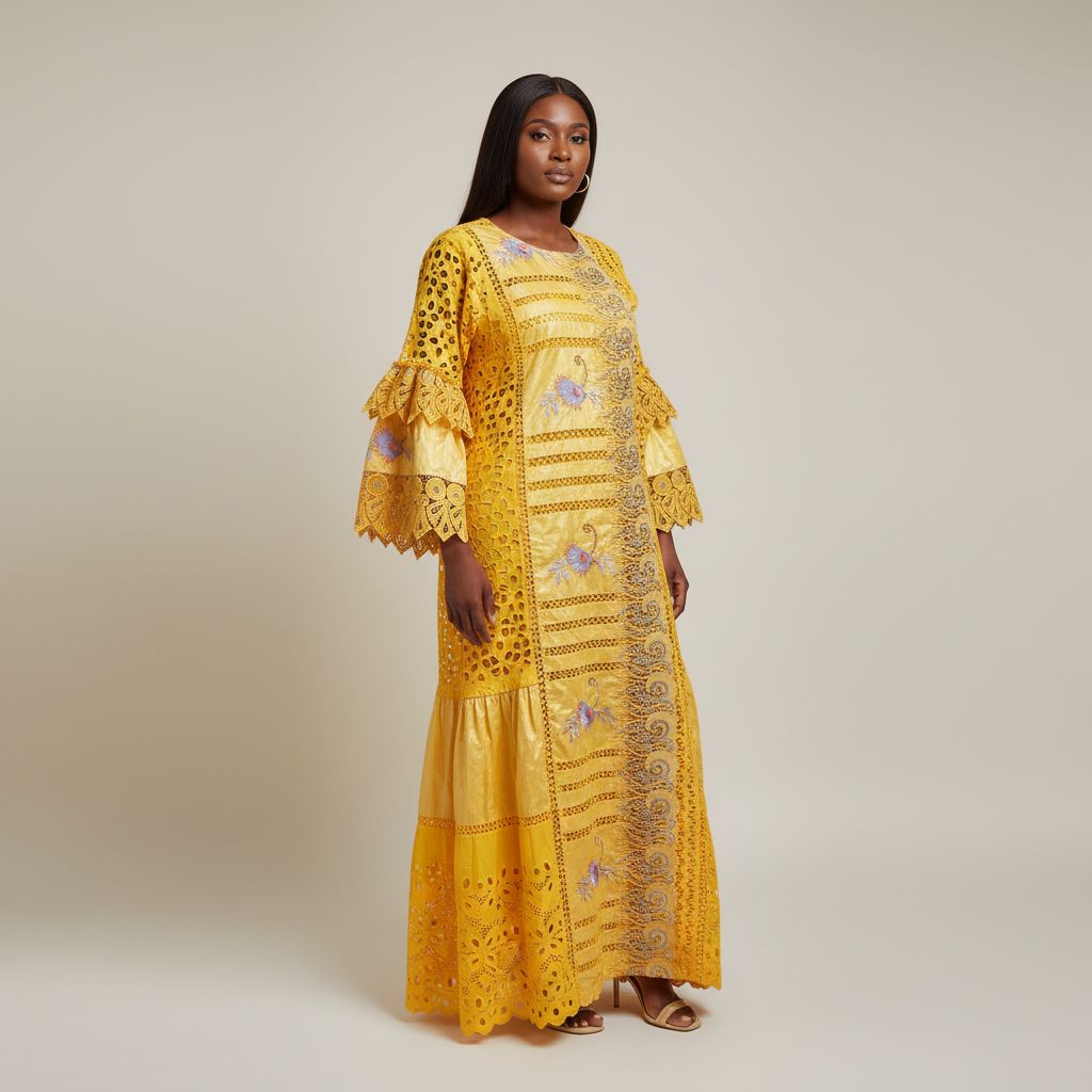 Robe bazin broderie femme élégante, robe africaine cérémonie ou soirée