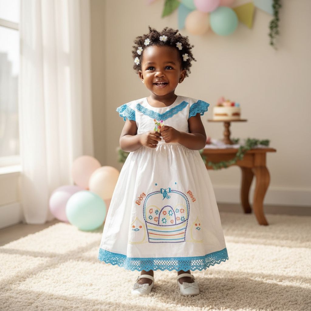 Robe bazin fille blanche brodé en coton