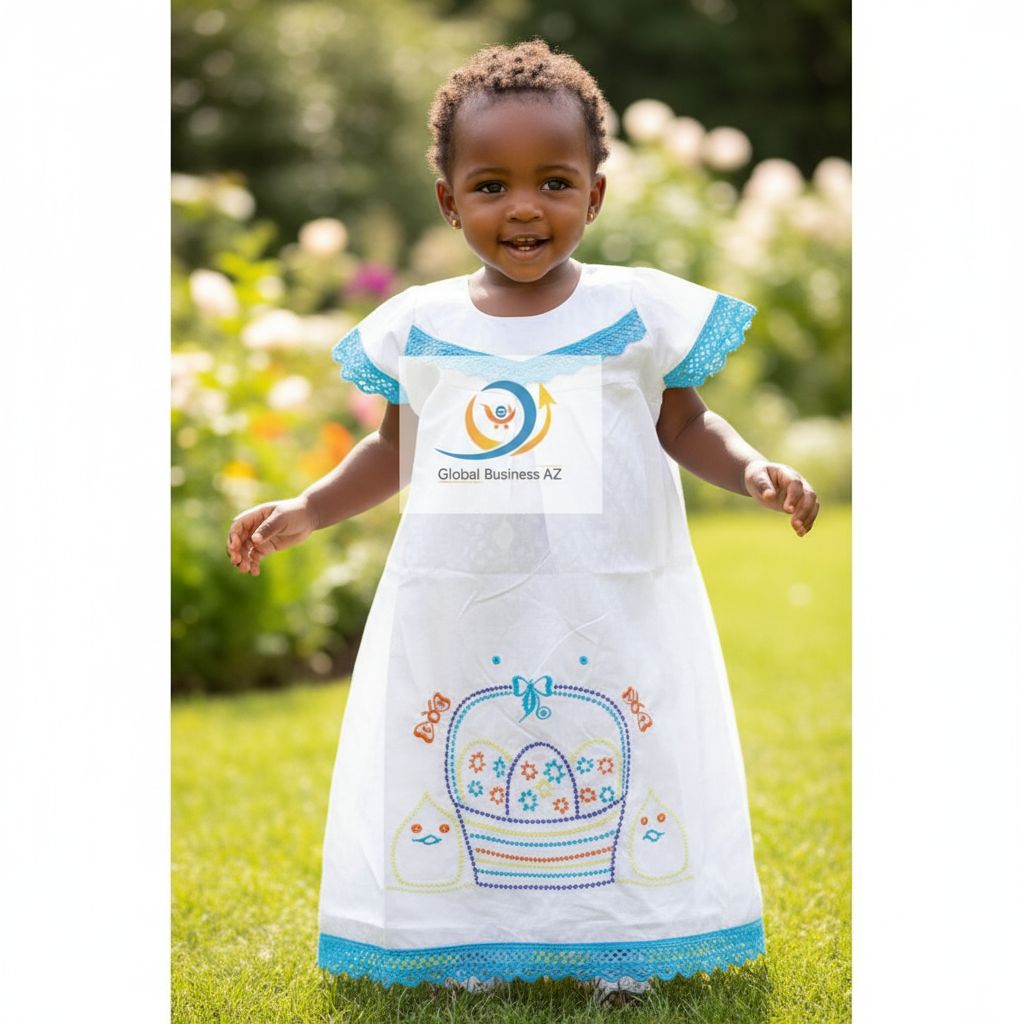 Robe bazin fille blanche brodé en coton