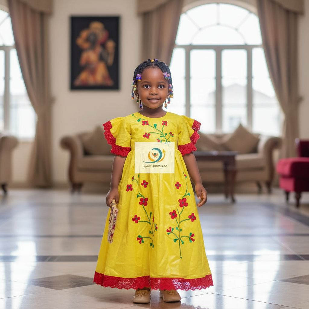 Robe bazin fille jaune brodée de 4 ans