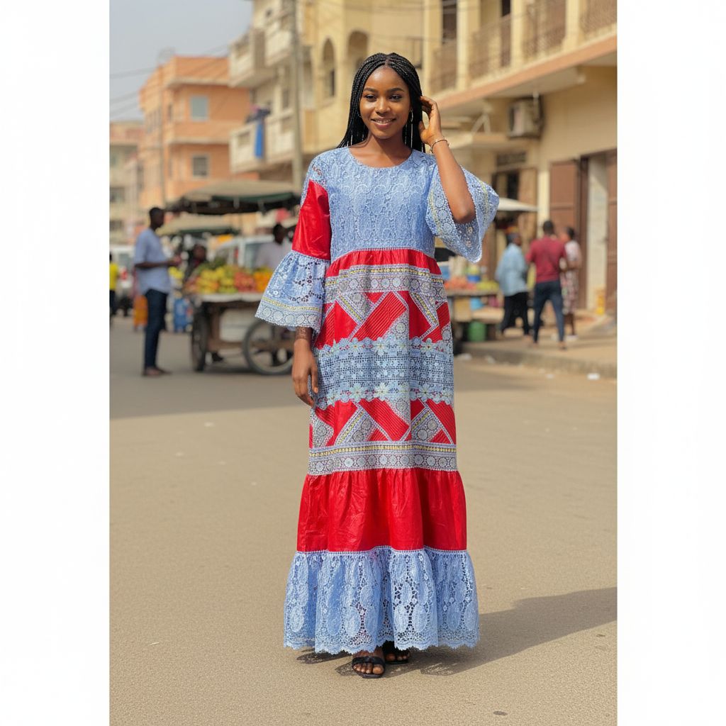 Robe bazin guipure dentelle rouge bleu