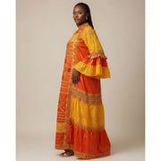 Robe bazin orange femme brodée, élégante cérémonie ou soirée grande taille