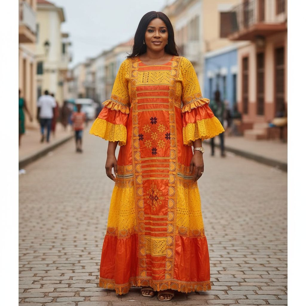 Robe bazin orange femme brodée, élégante cérémonie ou soirée grande taille