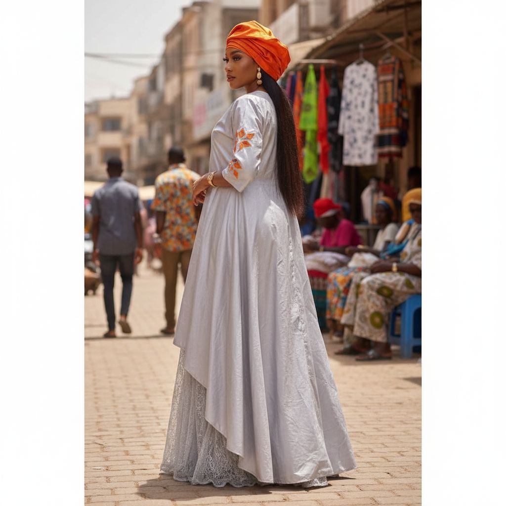 Robe bazin riche femme gris orange et dentelle coton, ensemble élégant mariage