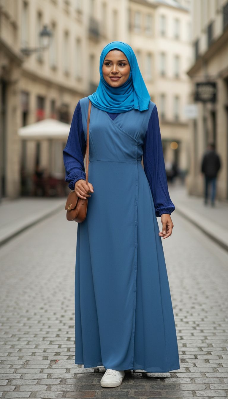 Robe cache cœur bleu femme longue