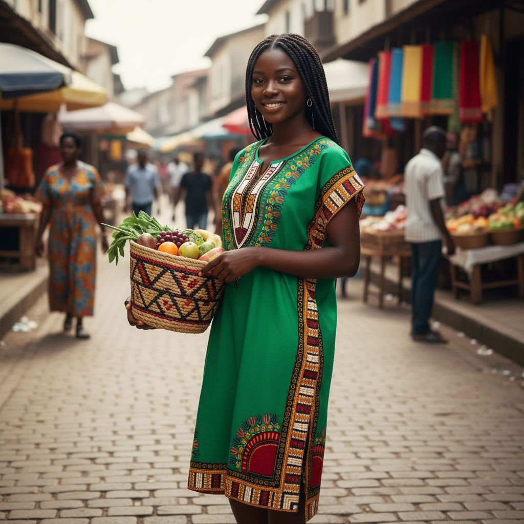 Robe caftan femme ample coton, dashiki vert, élégante et ethnique africaine