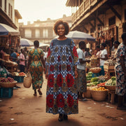 Robe camerounaise femme longue imprimé wax coloré