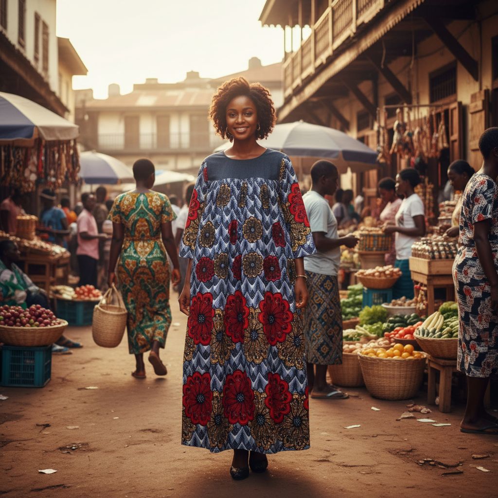 Robe camerounaise femme longue imprimé wax coloré