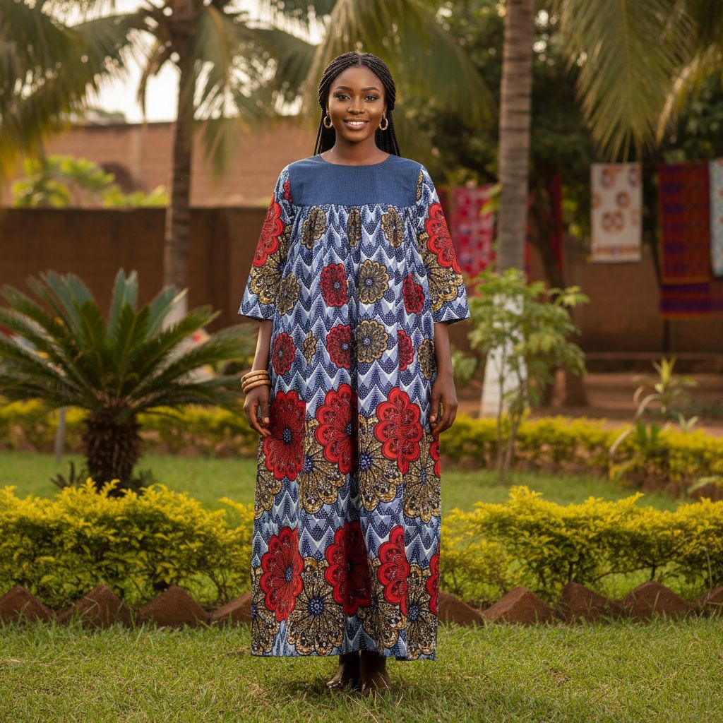 Robe camerounaise femme longue imprimé wax coloré