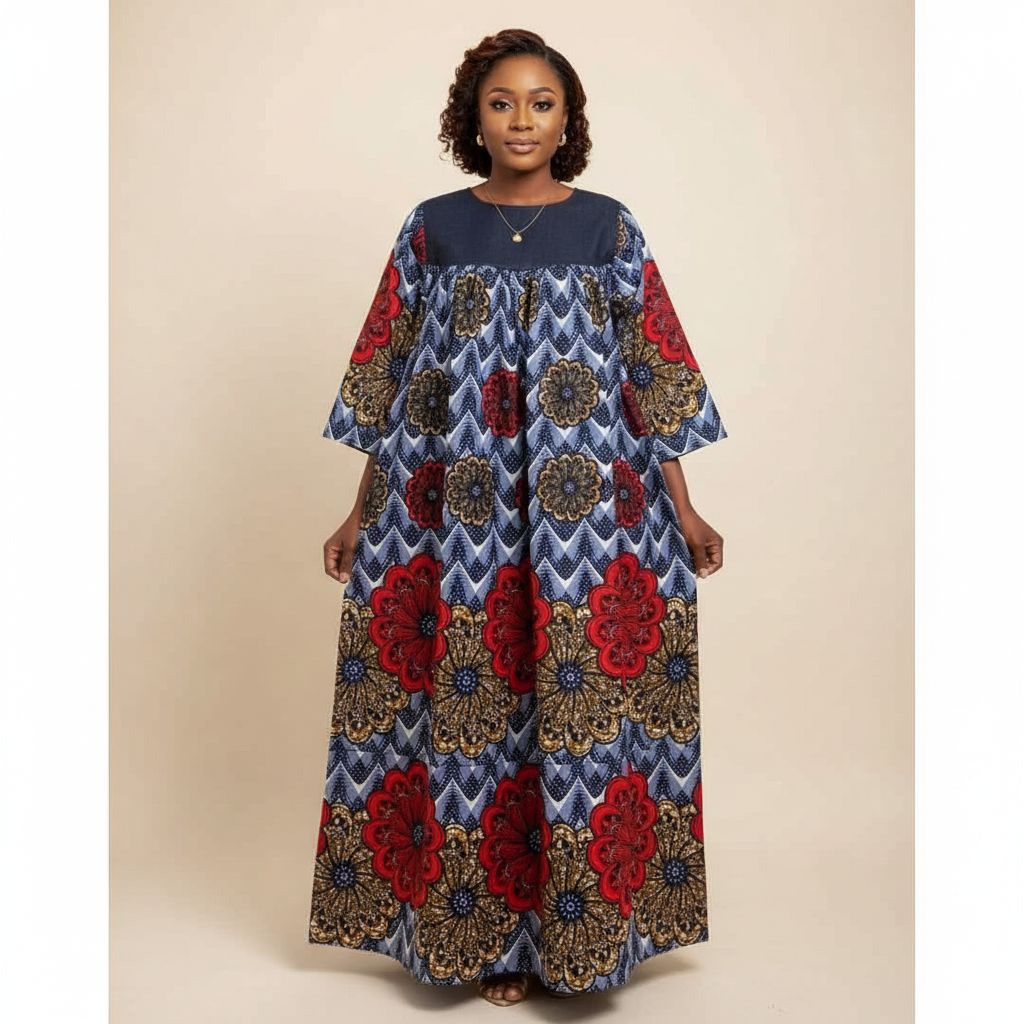 Robe camerounaise femme longue imprimé wax coloré