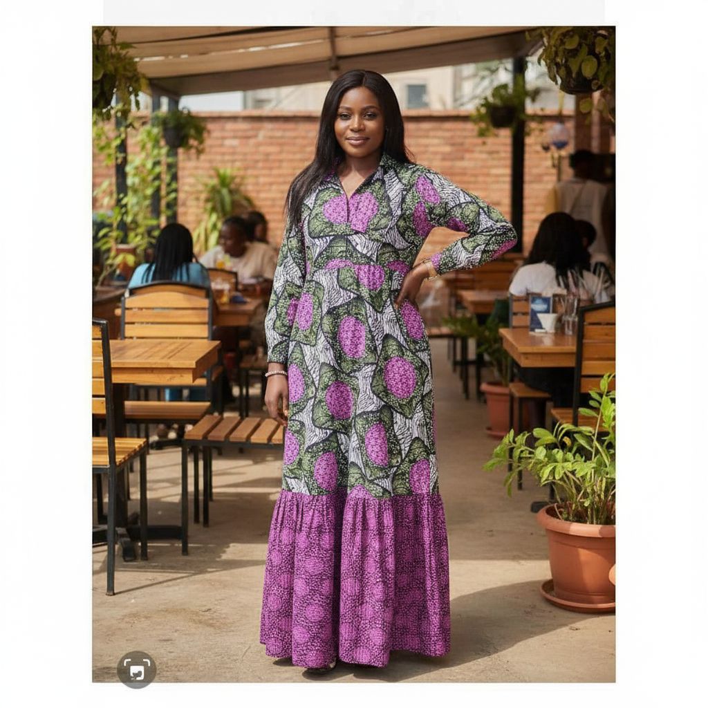 Robe chemisier wax longue femme, imprimé africain coloré, coton respirant