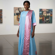 Robe chic en shantung bleu bakha et rose