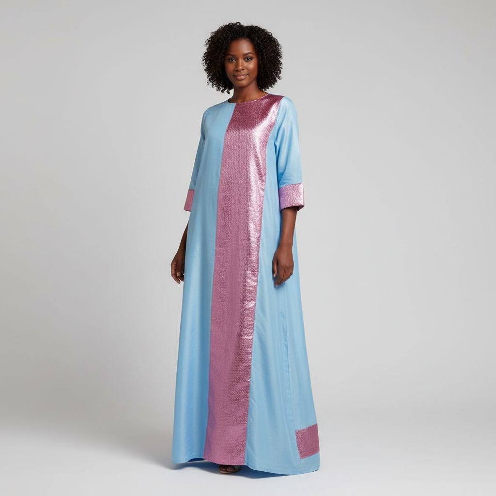 Robe chic en shantung bleu bakha et rose
