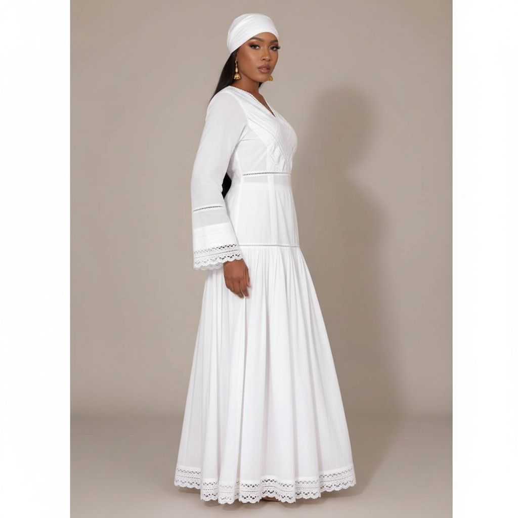 Robe coton blanc femme brodée, élégante longue, style bohème chic