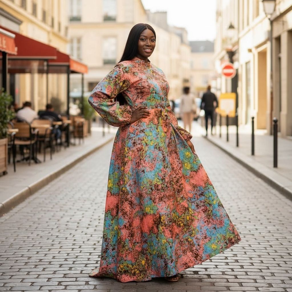Robe coton multicolore femme longue imprimé abstrait, élégante et fluide