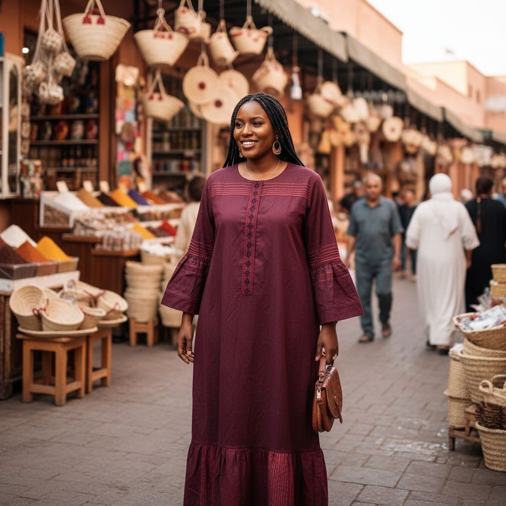 Robe coton rouge femme élégante longue bohème, manches trois-quarts L XL