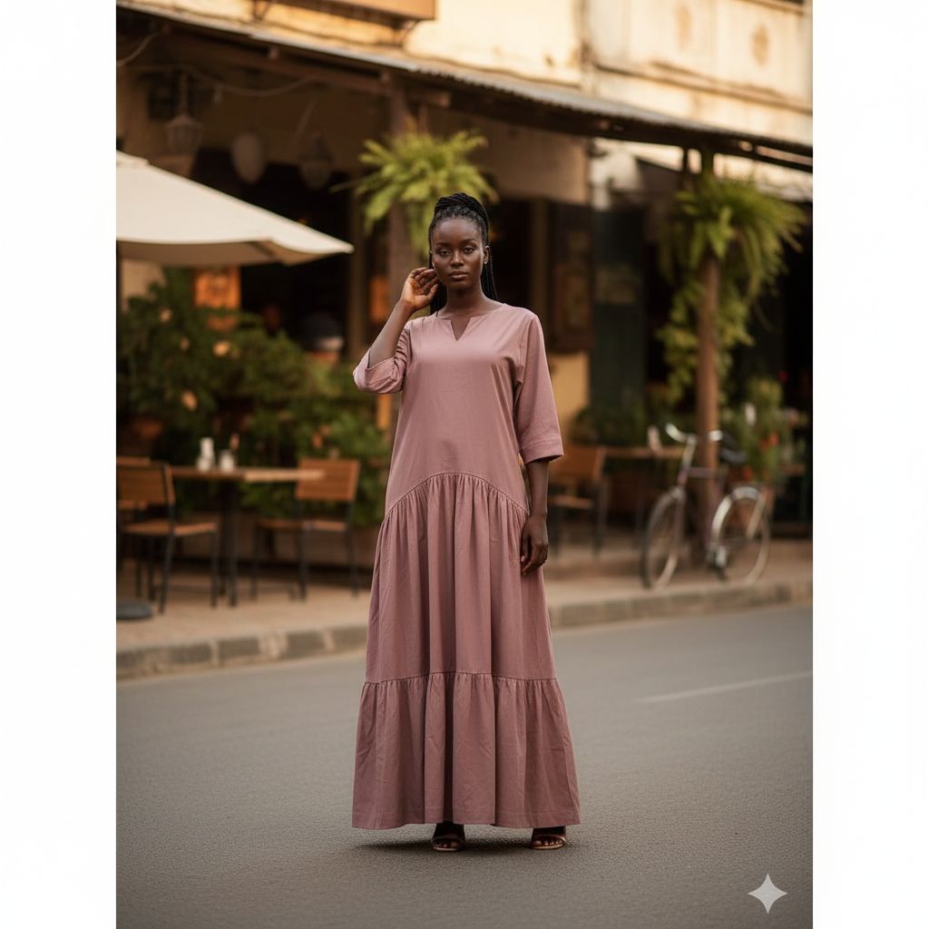 Robe coton suisse femme champagne longue, fluide et élégante été