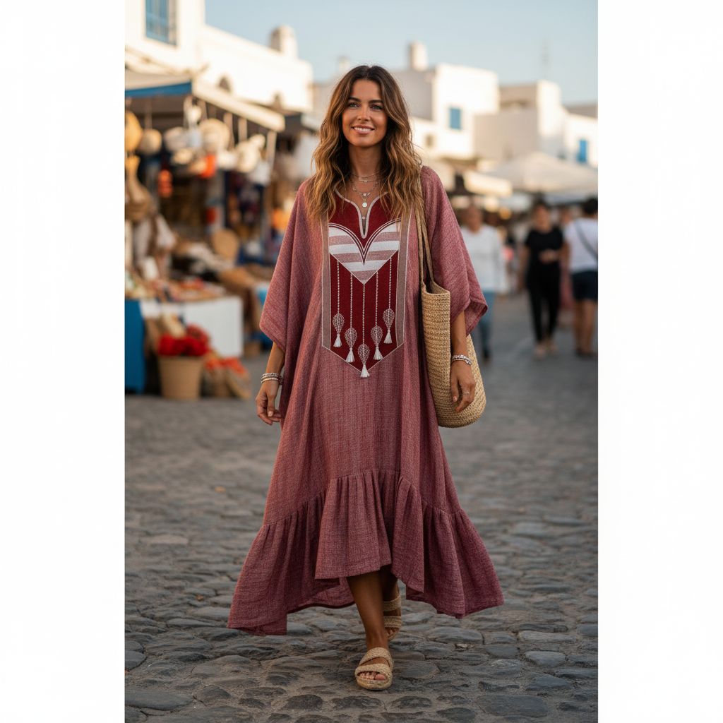 Robe Courte Lin Rouge Brique Patchwork - Élégance Bohème Chic