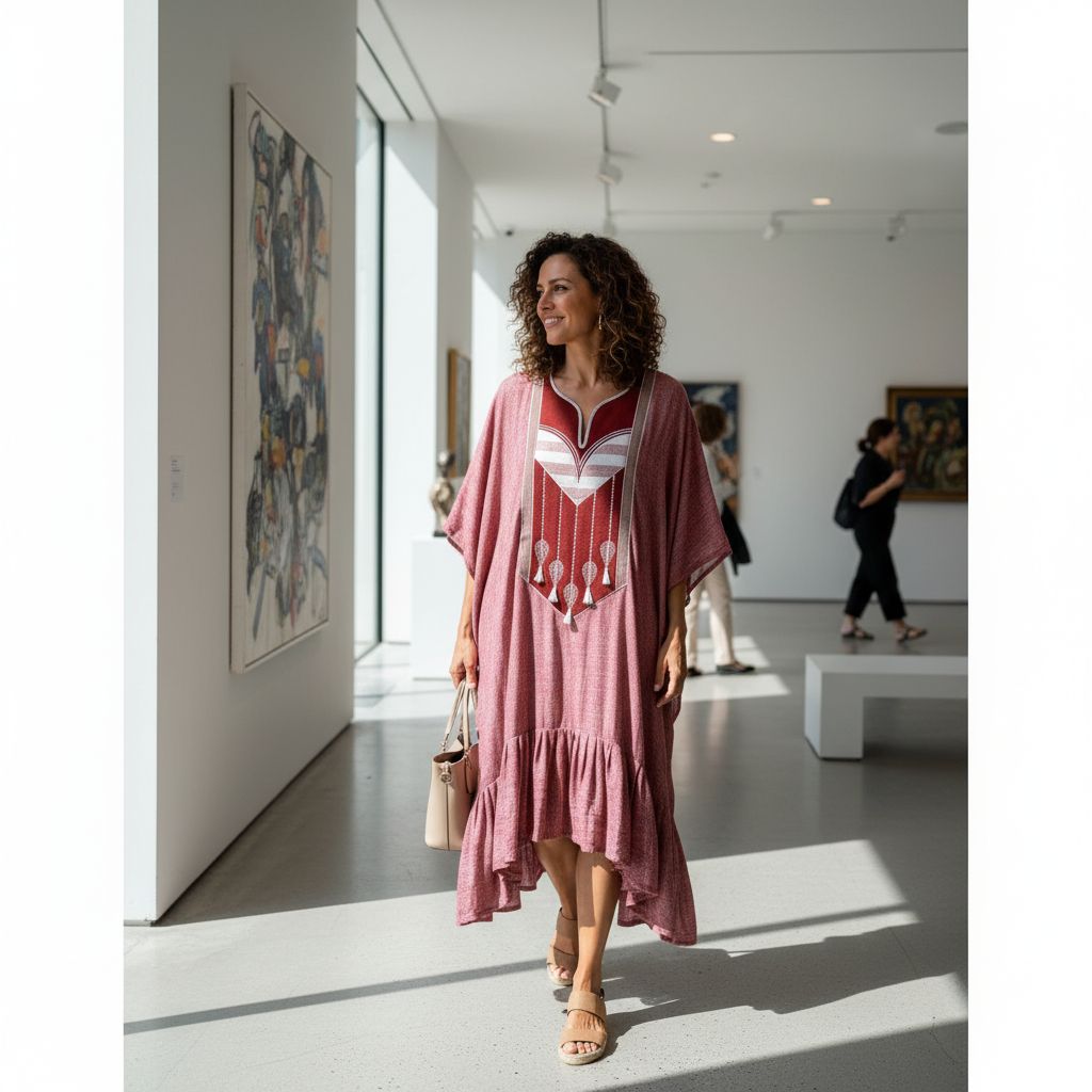 Robe Courte Lin Rouge Brique Patchwork - Élégance Bohème Chic