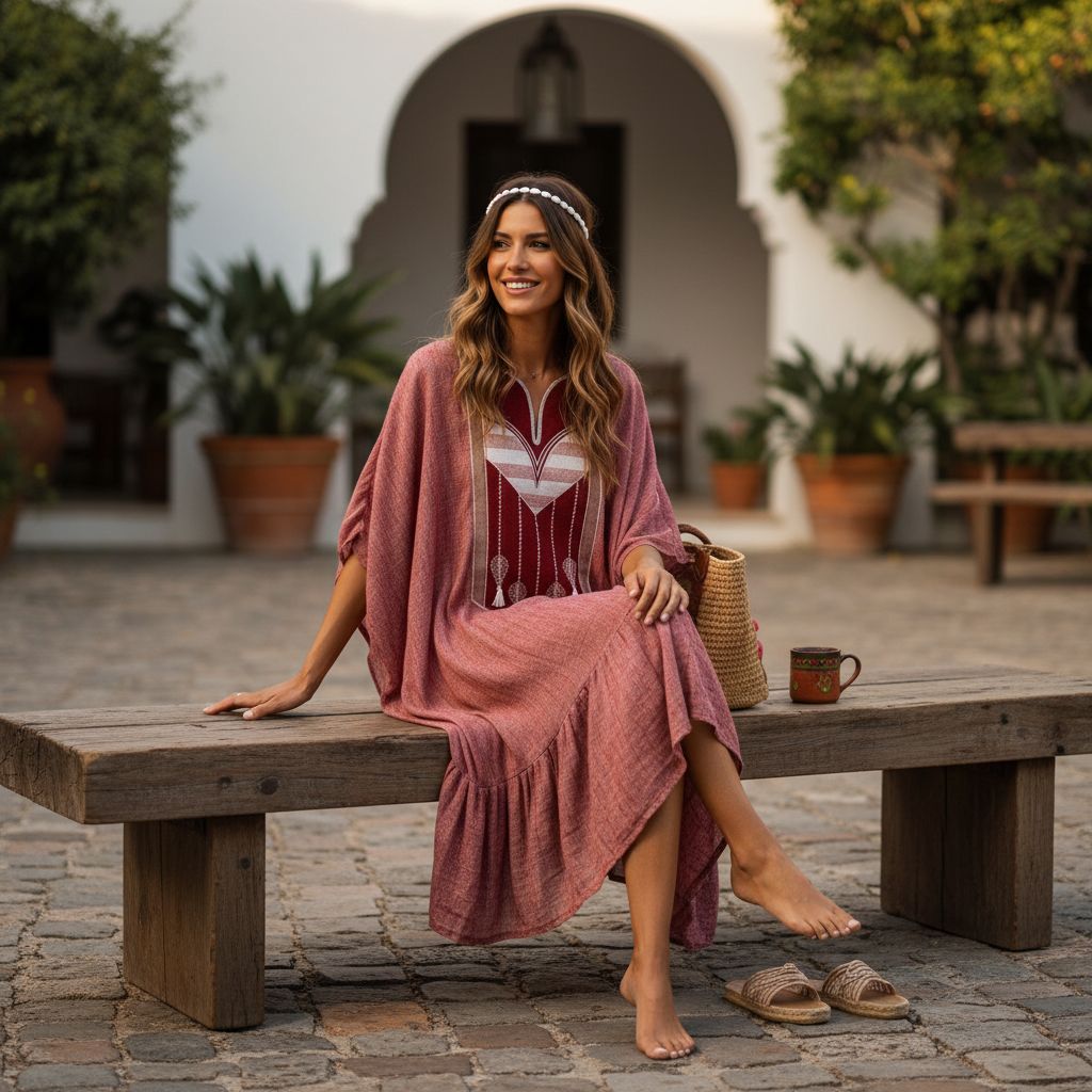 Robe Courte Lin Rouge Brique Patchwork - Élégance Bohème Chic