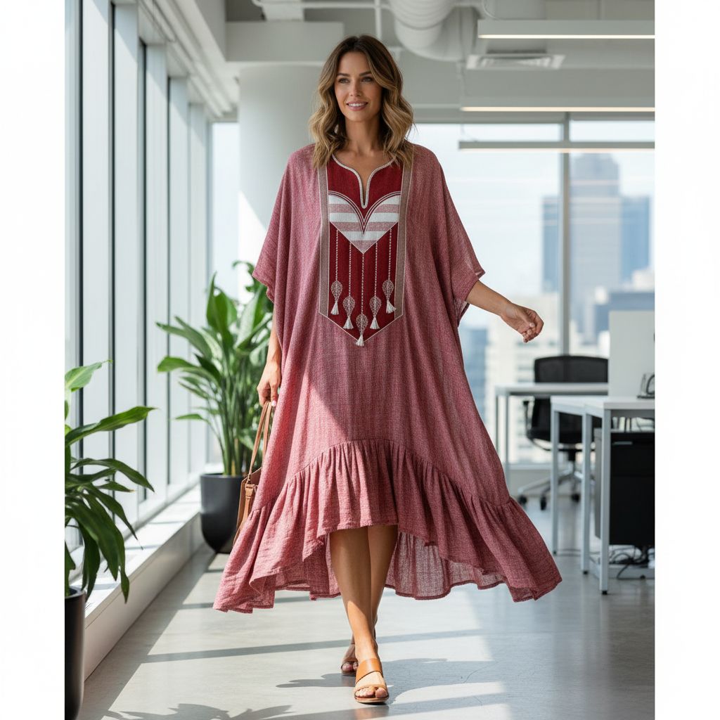 Robe Courte Lin Rouge Brique Patchwork - Élégance Bohème Chic