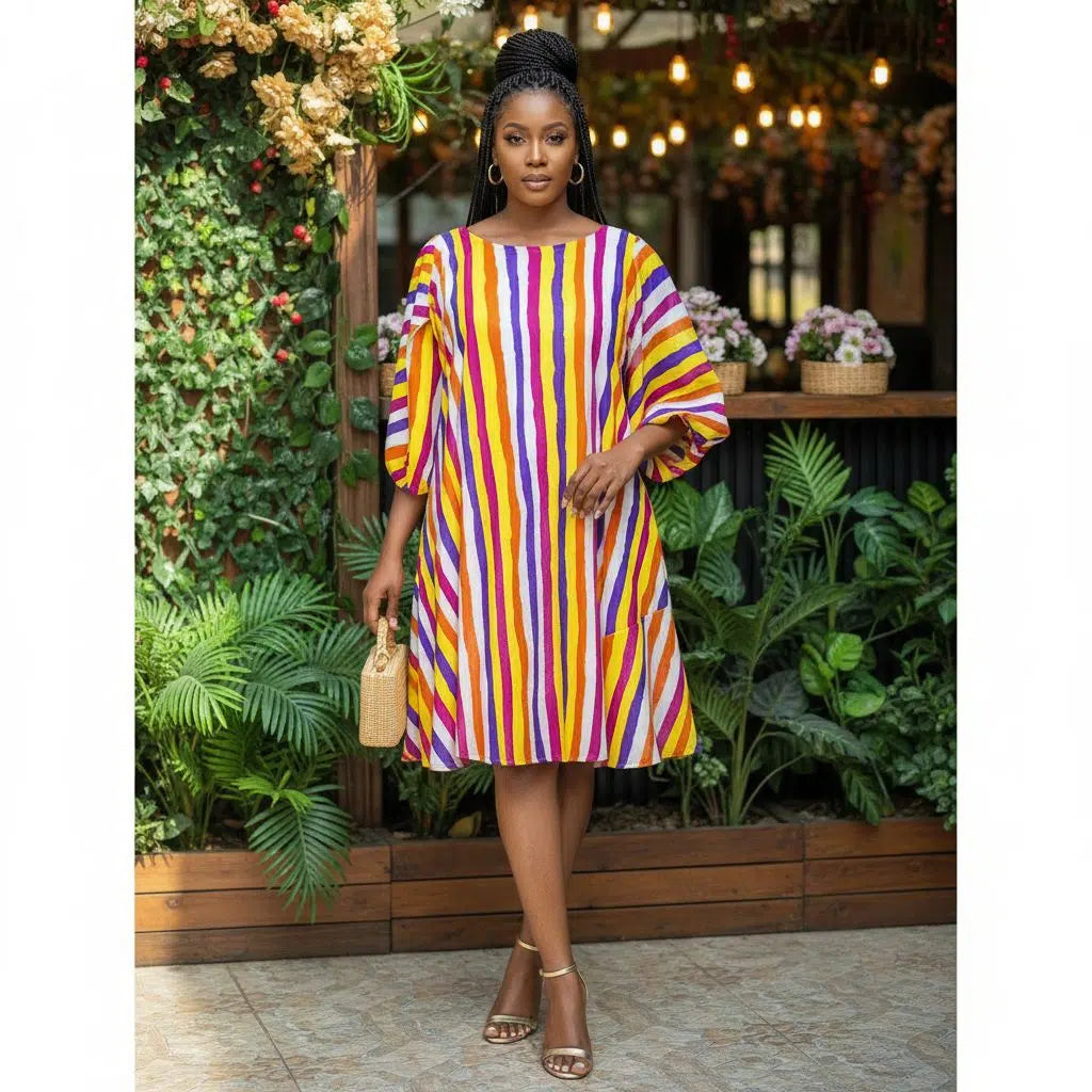 Robe courte organza femme multicolore avec des rayures