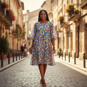 Robe courte organza femme bleu multicolore